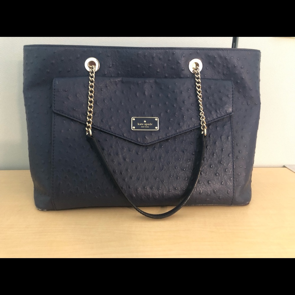 Kate Spade Ostrich Tote in French Navy
